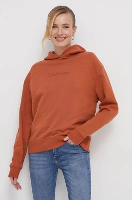 Calvin Klein bluza bawełniana damska kolor pomarańczowy z kapturem K20K205449