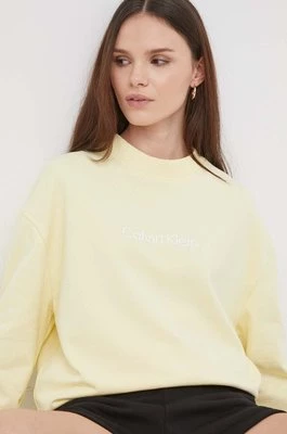 Calvin Klein bluza bawełniana damska kolor żółty z nadrukiemCHEAPER