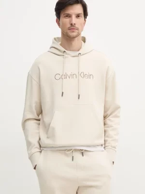 Calvin Klein bluza bawełniana męska kolor beżowy z kapturem z aplikacją K10K114257