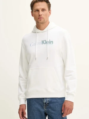 Calvin Klein bluza bawełniana męska kolor biały z kapturem z nadrukiem LV04LD241G