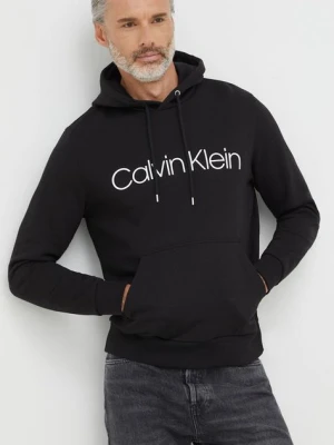 Calvin Klein Bluza bawełniana męska kolor czarny z kapturem z nadrukiem