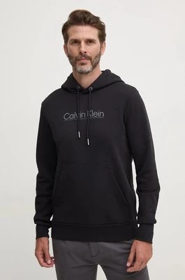 Calvin Klein bluza bawełniana męska kolor czarny z kapturem z nadrukiem K10K113576