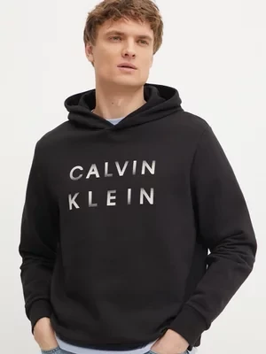 Calvin Klein bluza bawełniana męska kolor czarny z kapturem z nadrukiem K10K114261