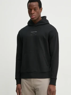 Calvin Klein bluza bawełniana męska kolor czarny z kapturem z nadrukiem K10K114262