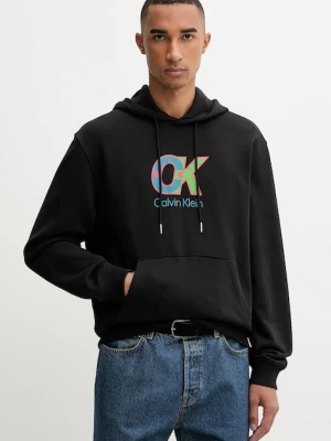 Calvin Klein bluza bawełniana męska kolor czarny z kapturem z nadrukiem LV04LD240G
