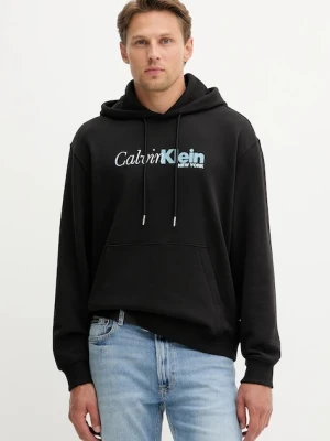 Calvin Klein bluza bawełniana męska kolor czarny z kapturem z nadrukiem LV04LD241G