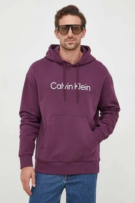 Calvin Klein bluza bawełniana męska kolor fioletowy z kapturem z aplikacją