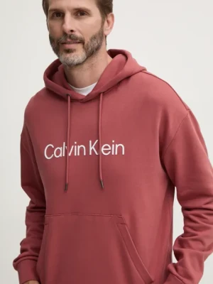 Calvin Klein bluza bawełniana męska kolor fioletowy z kapturem z aplikacją