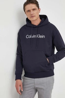 Calvin Klein bluza bawełniana męska kolor granatowy z kapturem z aplikacją