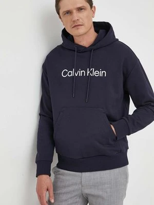 Calvin Klein bluza bawełniana męska kolor granatowy z kapturem z aplikacją