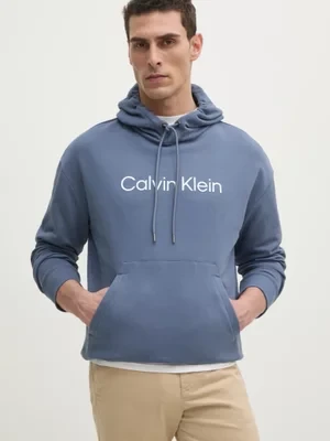 Calvin Klein bluza bawełniana męska kolor niebieski z kapturem z aplikacją K10K111345