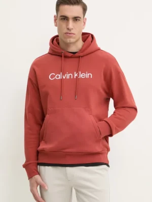 Calvin Klein bluza bawełniana męska kolor pomarańczowy z kapturem z aplikacją K10K111345