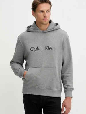 Calvin Klein bluza bawełniana męska kolor szary z kapturem z nadrukiem LV14LD231G