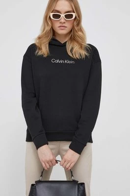 Calvin Klein bluza damska kolor czarny z kapturem z nadrukiem