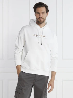 Calvin Klein Bluza DOUBLE FLOCK LOGO HOODIE | Regular Fit biały