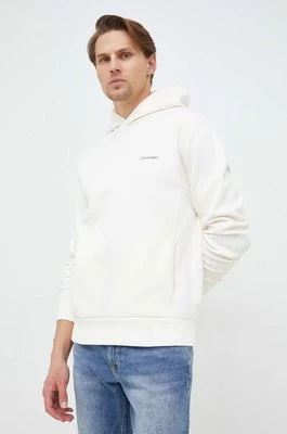 Calvin Klein bluza męska kolor beżowy z kapturem gładka