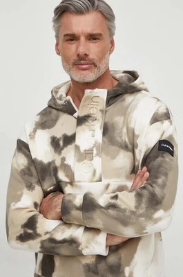 Calvin Klein bluza męska kolor beżowy z kapturem wzorzysta