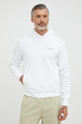 Calvin Klein bluza męska kolor biały z kapturem gładka