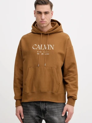 Calvin Klein bluza męska kolor brązowy z kapturem gładka LV04RE207G