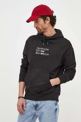 Calvin Klein bluza męska kolor czarny z kapturem z nadrukiem