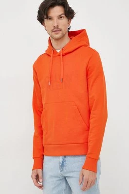 Calvin Klein bluza męska kolor pomarańczowy z kapturem gładka