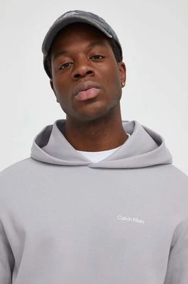 Calvin Klein bluza męska kolor szary z kapturem gładka