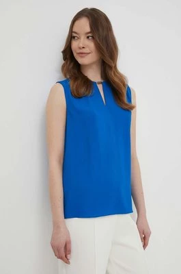 Calvin Klein bluzka damska kolor niebieski gładka