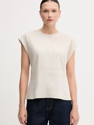 Calvin Klein bluzka lniana damska kolor beżowy melanżowa LV044B120G