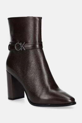 Calvin Klein botki HEEL ANKLE BOOT 85 W/HW LTH damskie kolor brązowy na słupku HW0HW02185