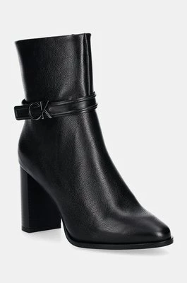 Calvin Klein botki HEEL ANKLE BOOT 85 W/HW LTH damskie kolor czarny na słupku HW0HW02185