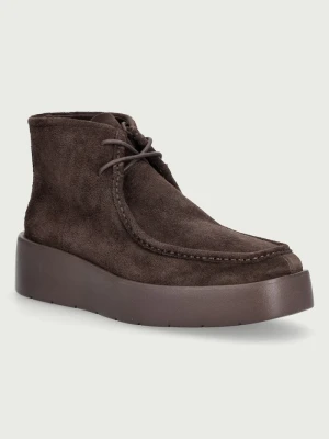 Calvin Klein botki na platformie damskie FLATF LACE UP APR CUT BOOT brązowy