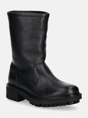 Calvin Klein botki skórzane FLAT BIKER BOOT LTH damskie kolor czarny na platformie HW0HW02234