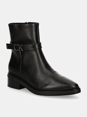 Calvin Klein botki skórzane HEEL ANKLE BOOT 30 W/HW LTH damskie kolor czarny na płaskim obcasie HW0HW02183