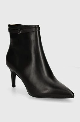 Calvin Klein botki skórzane HEEL ANKLE BOOT 70 W/HW LTH damskie kolor czarny na szpilce HW0HW02172