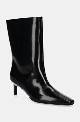 Calvin Klein botki skórzane HEEL MID BOOT 50 LTH damskie kolor czarny na szpilce HW0HW02151