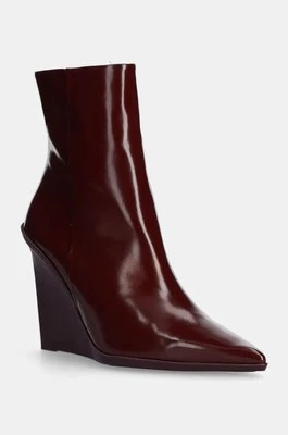 Calvin Klein botki skórzane WEDGE ANKLE BOOT 90 LTH damskie kolor bordowy na koturnie HW0HW02256