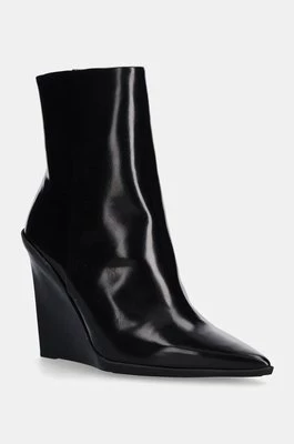 Calvin Klein botki skórzane WEDGE ANKLE BOOT 90 LTH damskie kolor czarny na koturnie HW0HW02256