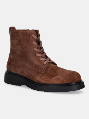 Calvin Klein buty zamszowe COMBAT ESS LACE UP ZIP BOOT SU brązowy