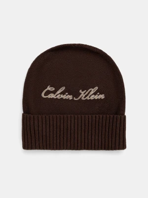 Calvin Klein czapka beanie męska bawełniana brązowy