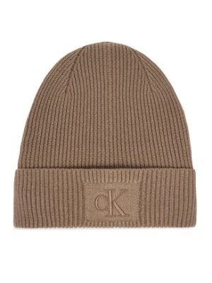 Calvin Klein Czapka Embroidered Rib Cotton Beanie LV04F8097G Beżowy