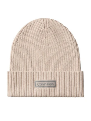 Calvin Klein Czapka Patch Chunky Rib Cotton Beanie LV04D8053G Beżowy