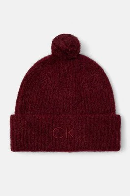 Calvin Klein czapka wełniana kolor bordowy wełniana K60K612586