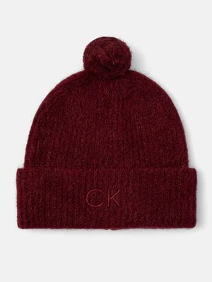 Calvin Klein czapka wełniana kolor bordowy wełniana K60K612586