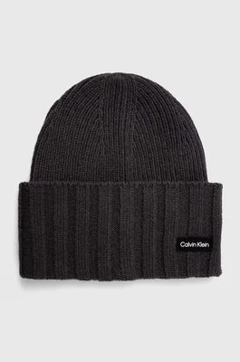Calvin Klein czapka wełniana kolor szary z cienkiej dzianiny wełniana