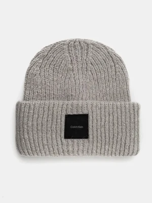 Calvin Klein czapka wełniana kolor szary z grubej dzianiny wełniana K50K512357