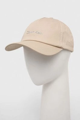 Calvin Klein czapka z daszkiem bawełniana kolor beżowy gładka