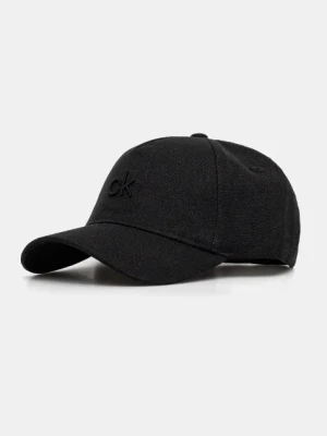 Calvin Klein czapka z daszkiem lniana kolor czarny z aplikacją K60K613118