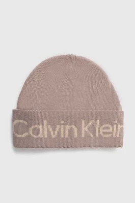 Calvin Klein czapka z domieszką wełny kolor beżowy