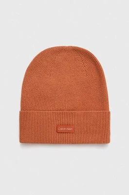 Calvin Klein czapka z domieszką wełny kolor pomarańczowy z cienkiej dzianiny