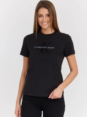 CALVIN KLEIN Czarny damski t-shirt z haftowanym logo